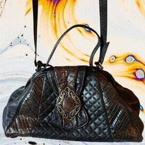 Sharif Vintage Black Leather & Brown Snakeskin Satchel Bag